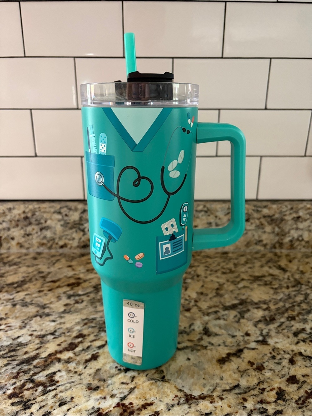 Teal Nurse Medical Scrub-Themed Travel Tumbler with Handle 40oz
